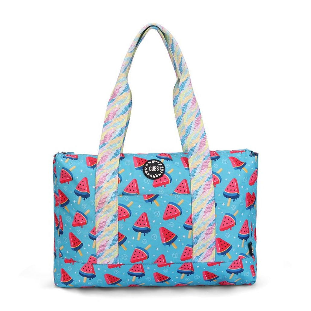 Bluish Flowers and Watermelon Ice-Cream Double Face Tote Bag 19 L