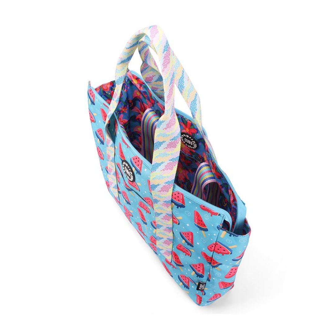 Bluish Flowers and Watermelon Ice-Cream Double Face Tote Bag 19 L