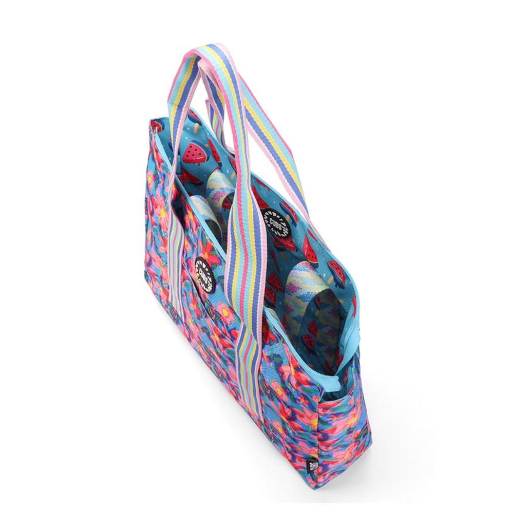Bluish Flowers and Watermelon Ice-Cream Double Face Tote Bag 19 L