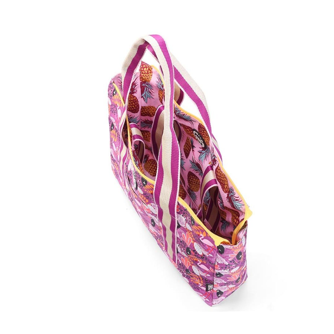 Lilac Pigeon Forest and Pineapples Double Face Tote Bag 19 L