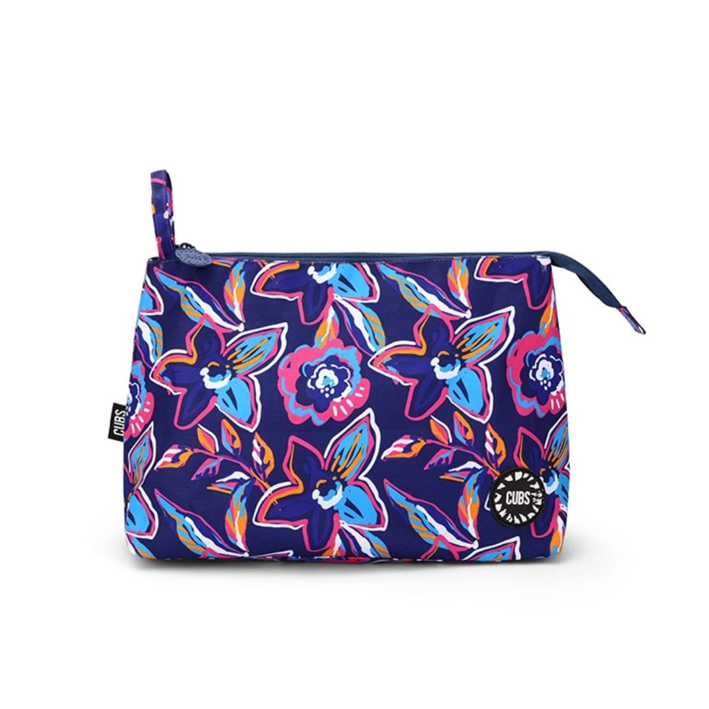 Navy Flowers Medium Pouch