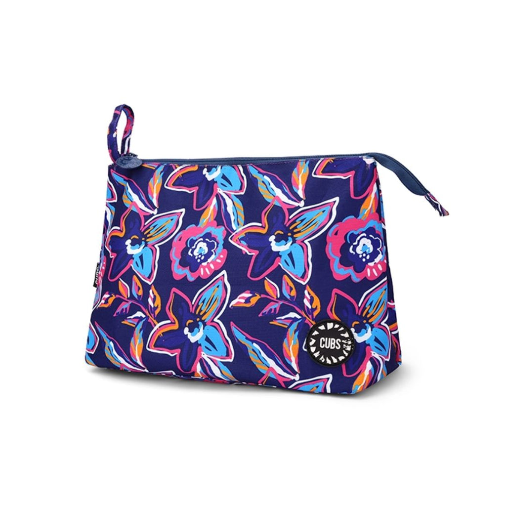 Navy Flowers Medium Pouch