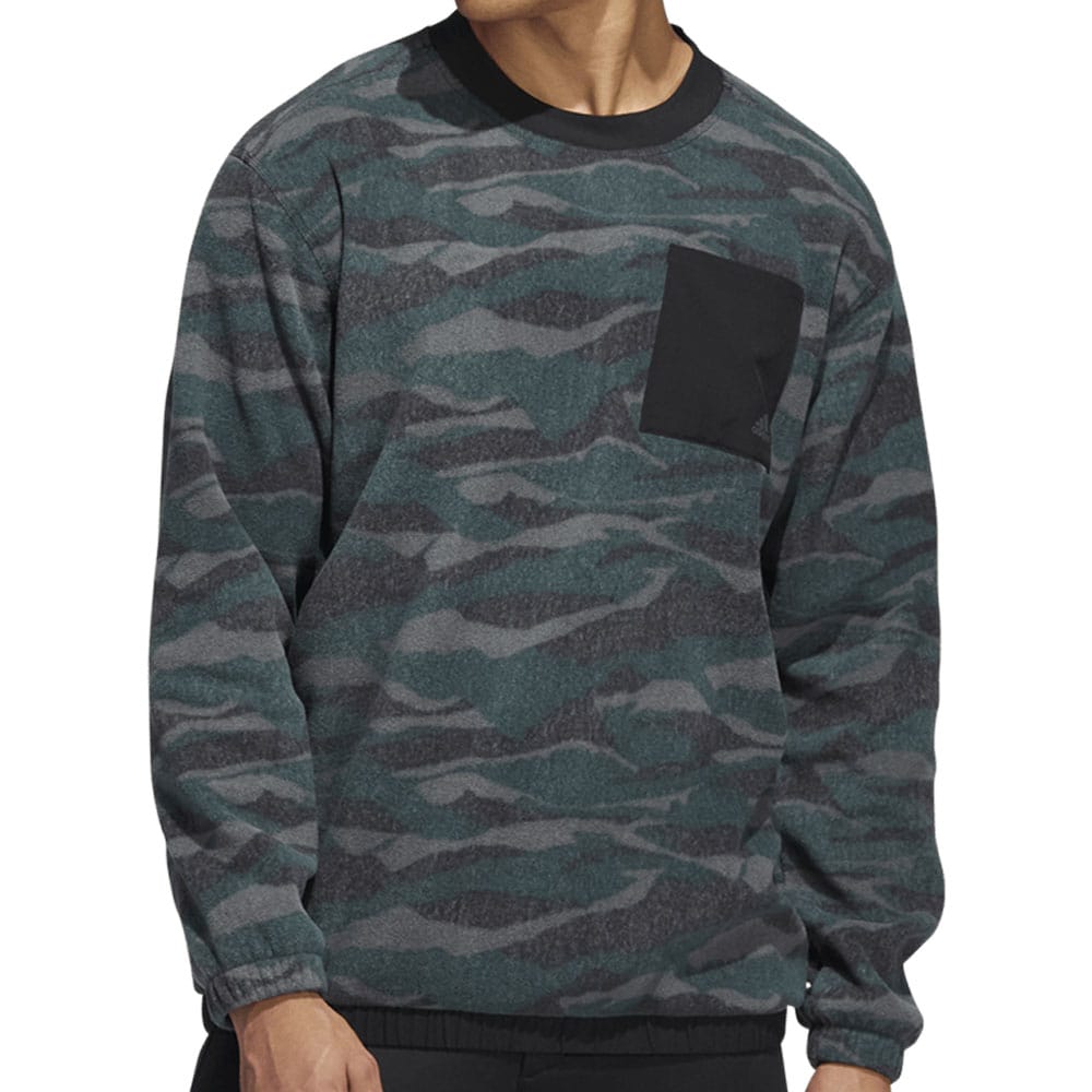 adidas Texture Print Crew Neck Sweatshirt - Black/Grey Six/Shadow Green