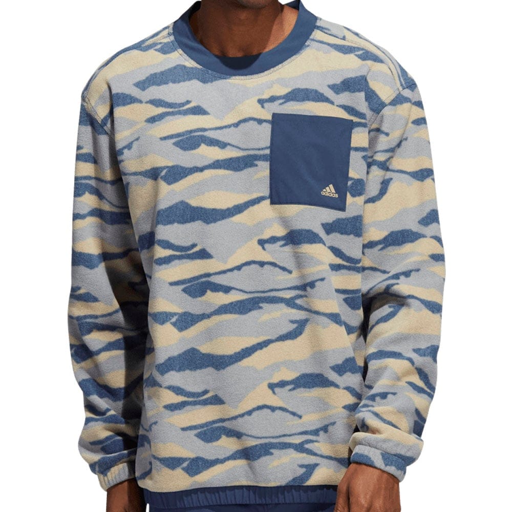 adidas Texture Print Crew Neck Sweatshirt - Hemp/Crew Navy/Grey Three