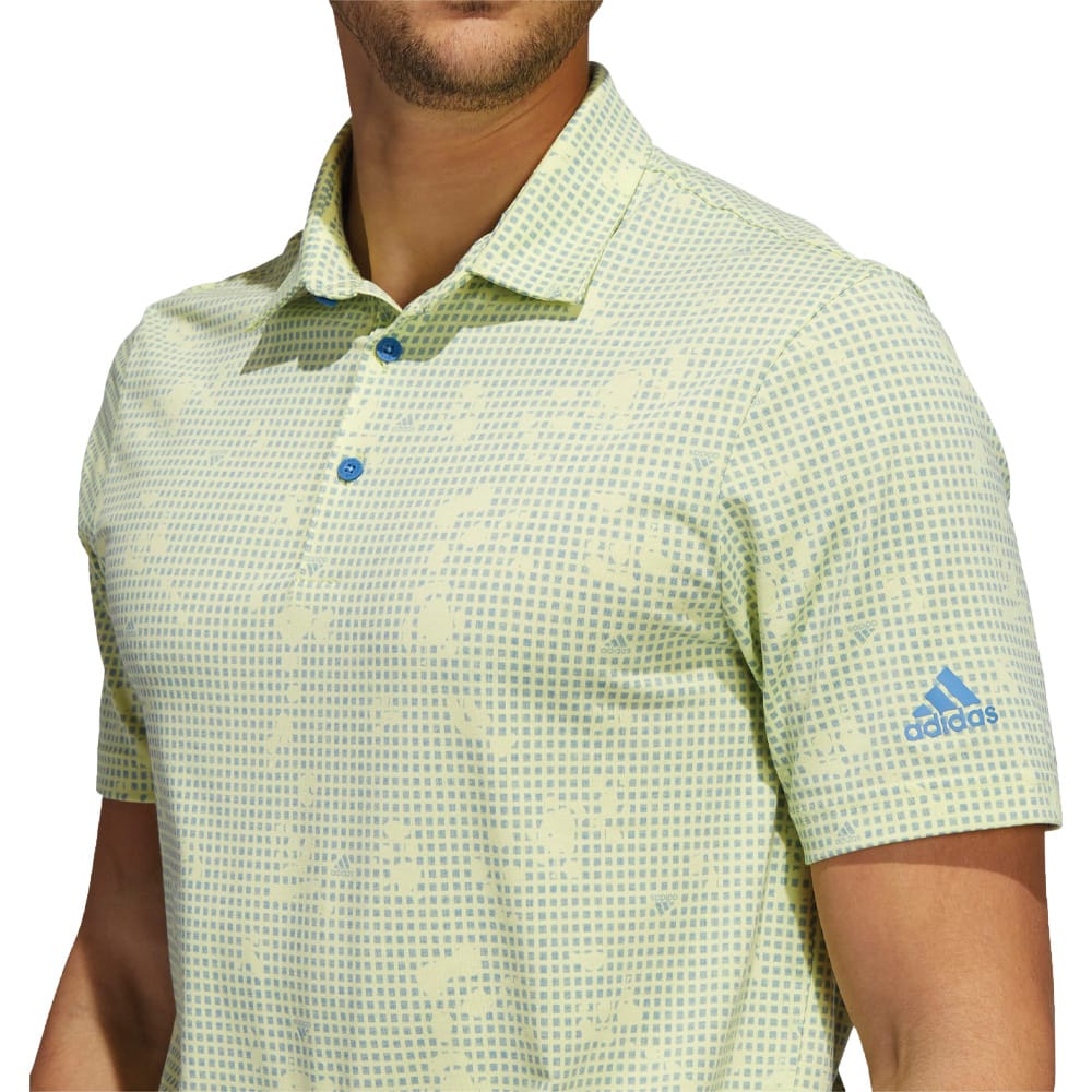 adidas Night Camo-Print Primegreen Polo Shirt - Pulse Yellow/Focus Blue